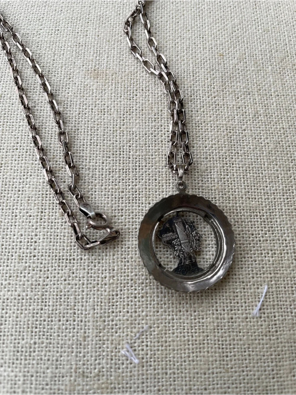 Long Sterling vintage chain & Silver Coin Pendant Necklace - Women Jewelry